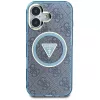 Guess IML Metal Glitter 4G Circle Triangle MagSafe Case iPhone 16 (sininen)