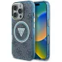 Guess IML Metal Glitter 4G Circle Triangle MagSafe Case iPhone 16 Pro (sininen)