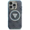 Guess IML Metal Glitter 4G Circle Triangle MagSafe Case iPhone 16 Pro (sininen)