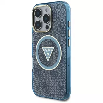 Guess IML Metal Glitter 4G Circle Triangle MagSafe Case iPhone 16 Pro Max (sininen)