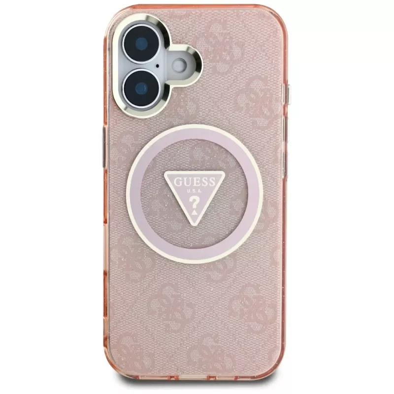 Guess IML Metal Glitter 4G Circle Triangle MagSafe Case iPhone 16 (pinkki)