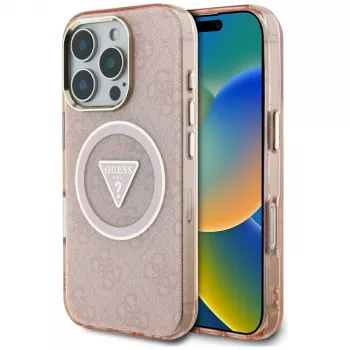 Guess IML Metal Glitter 4G Circle Triangle MagSafe Case Apple iPhone 16 Pro Max (pinkki)