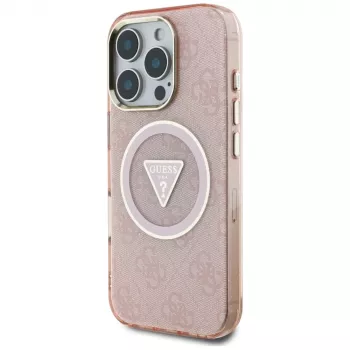 Guess IML Metal Glitter 4G Circle Triangle MagSafe Case Apple iPhone 16 Pro Max (pinkki)