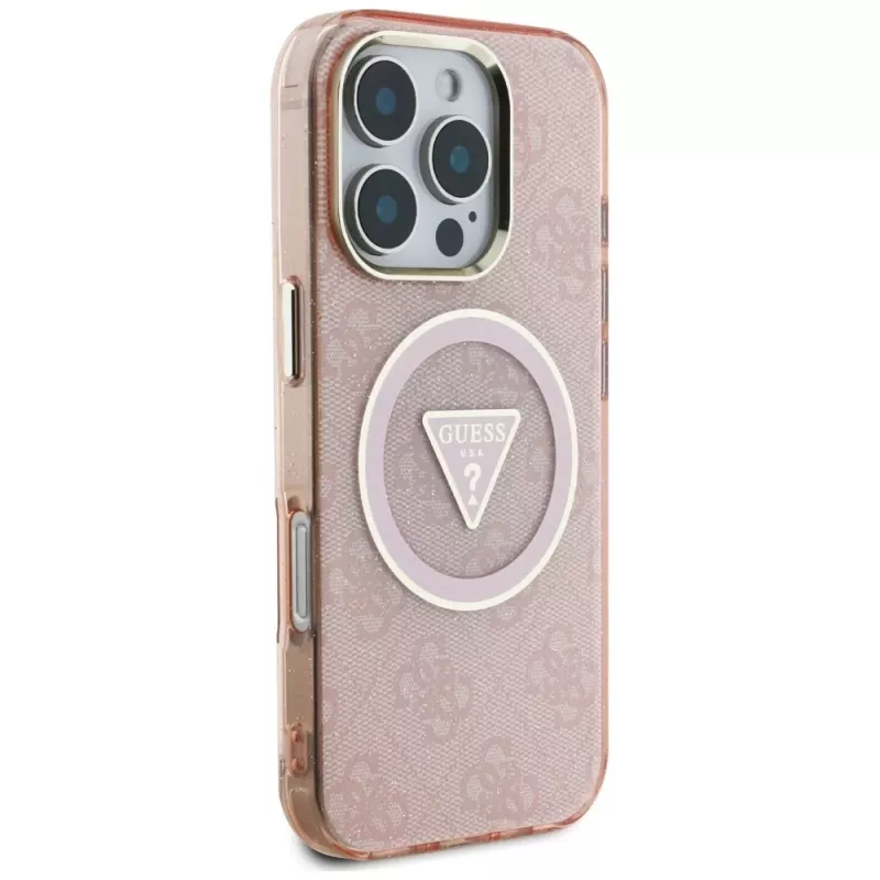 Guess IML Metal Glitter 4G Circle Triangle MagSafe Case Apple iPhone 16 Pro Max (pinkki)
