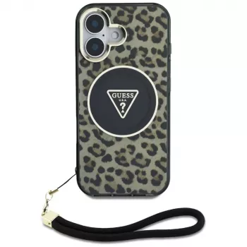 Guess HC IML Leopard Triangle Case iPhone 16 nauhalla, ruskea, MagSafe