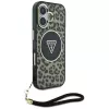 Guess HC IML Leopard Triangle Case iPhone 16 nauhalla, ruskea, MagSafe