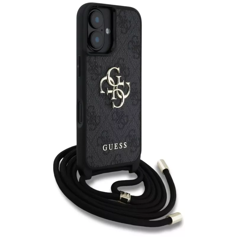 Guess 4G Big Logo Cord Strap Crossbody Case iPhone 16, musta