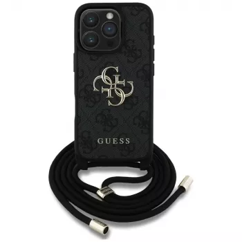 Guess 4G Big Logo Cord Strap Crossbody Case iPhone 16 Pro (musta)