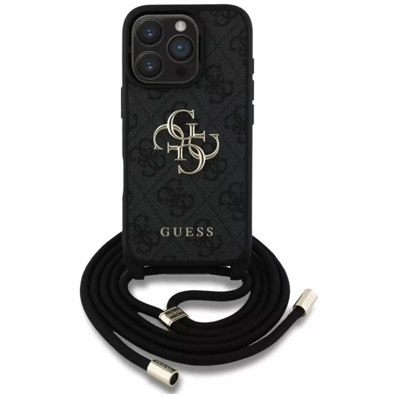 Guess 4G Big Logo Cord Strap Crossbody Case iPhone 16 Pro (musta)