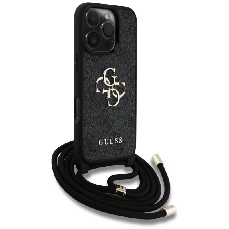 Guess 4G Big Logo Cord Strap Crossbody Case iPhone 16 Pro (musta)
