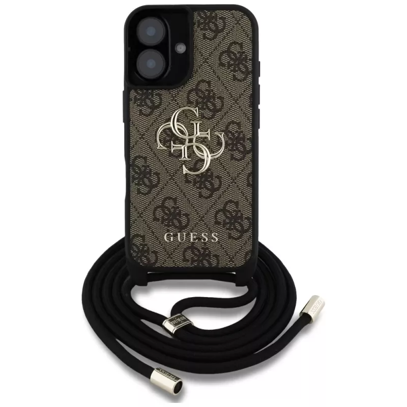 Guess 4G Big Logo Cord Strap Crossbody Case iPhone 16, ruskea