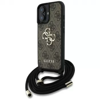 Guess 4G Big Logo Cord Strap Crossbody Case iPhone 16 Plus, ruskea