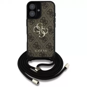 Guess 4G Big Logo Cord Strap Crossbody Case iPhone 16 Plus, ruskea