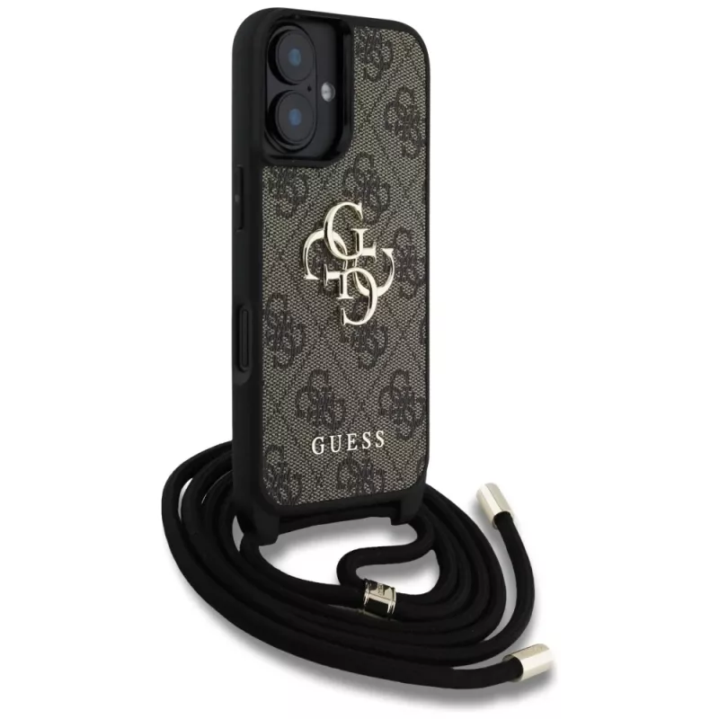 Guess 4G Big Logo Cord Strap Crossbody Case iPhone 16 Plus, ruskea