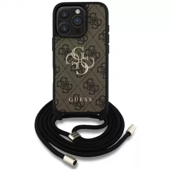 Guess 4G Big Logo Cord Strap Crossbody Case Apple iPhone 16 Pro, ruskea