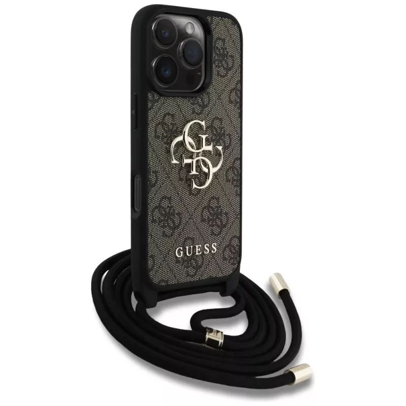 Guess 4G Big Logo Cord Strap Crossbody Case iPhone 16 Pro Max (ruskea)