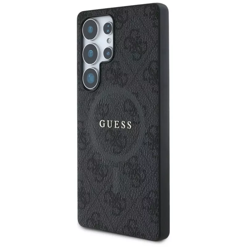 Guess Leather 4G Colored Ring Classic Logo MagSafe -takakansi Samsung Galaxy S25 Ultralle, musta