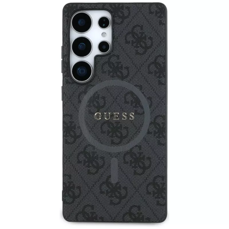 Guess Leather 4G Colored Ring Classic Logo MagSafe -takakansi Samsung Galaxy S25 Ultralle, musta
