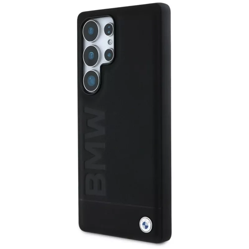 BMW Leather Big Wordmark -kotelo Samsung Galaxy S25 Ultralle, musta