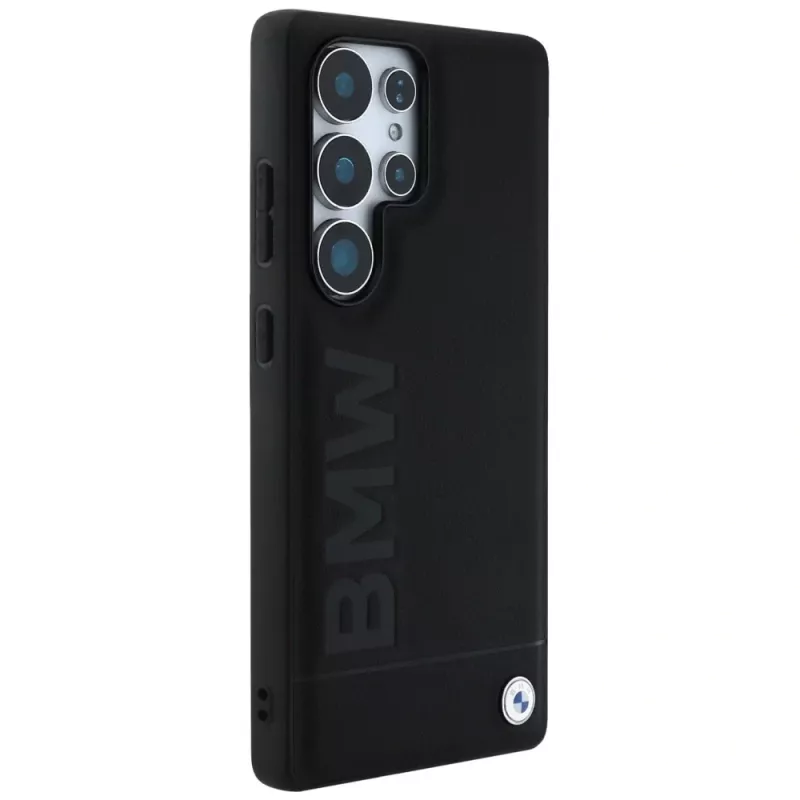 BMW Leather Big Wordmark -kotelo Samsung Galaxy S25 Ultralle, musta