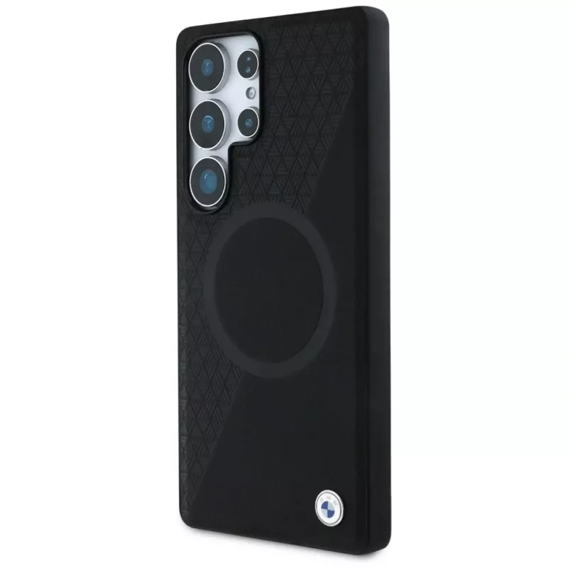 BMW Leather Half Texture MagSafe -kotelo Samsung Galaxy S25 Ultralle, musta