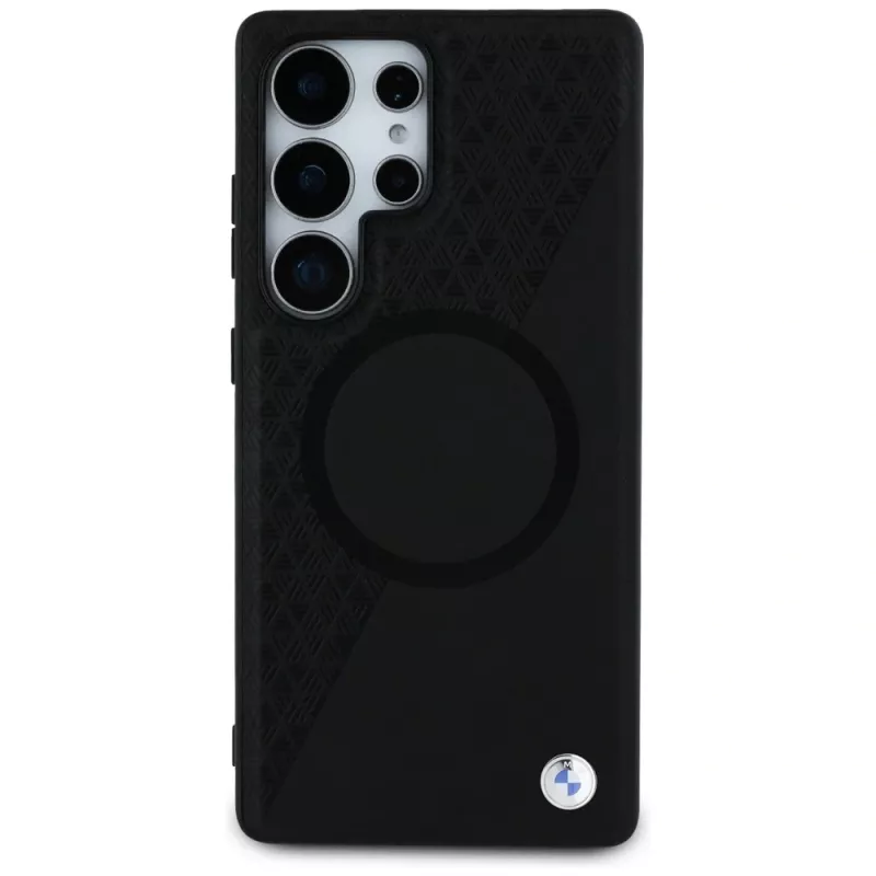 BMW Leather Half Texture MagSafe -kotelo Samsung Galaxy S25 Ultralle, musta