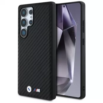 BMW Leather Carbon MagSafe -kotelo Samsung Galaxy S25 Ultralle, musta