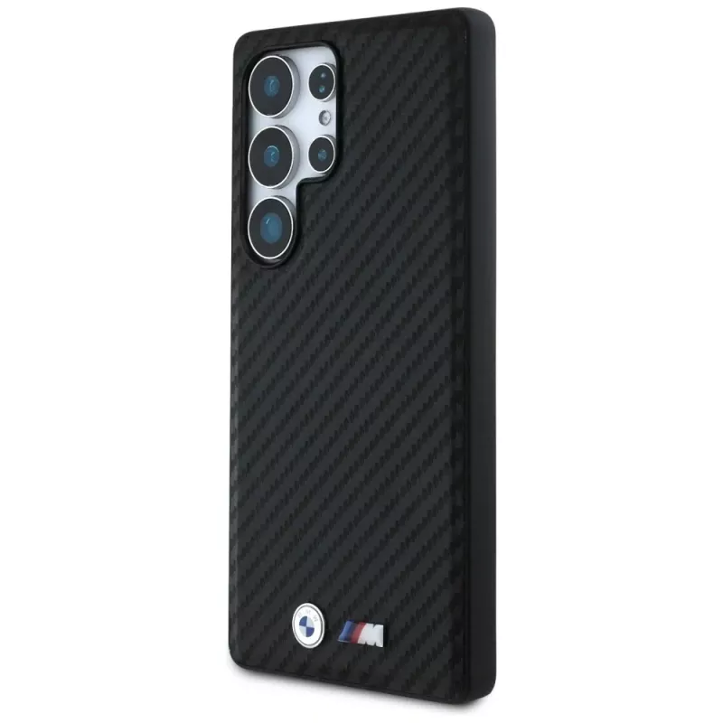BMW Leather Carbon MagSafe -kotelo Samsung Galaxy S25 Ultralle, musta