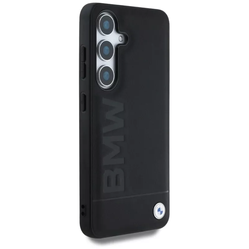BMW Leather Big Wordmark -kotelo Samsung Galaxy S25:lle, musta