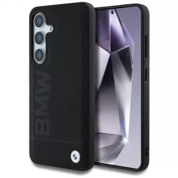 BMW Leather Big Wordmark -kotelo Samsung Galaxy S25+:lle, musta