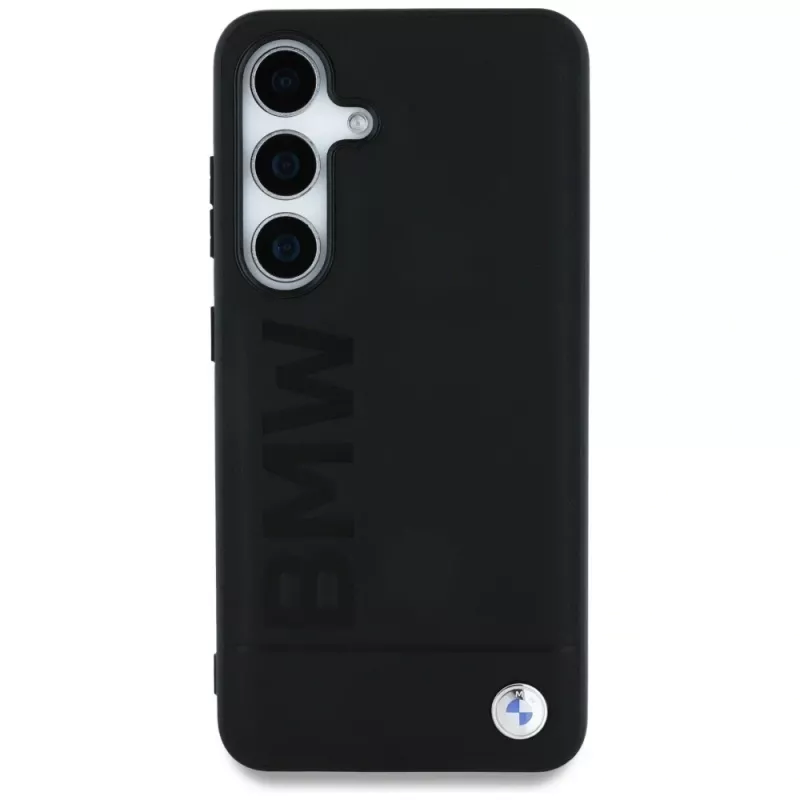 BMW Leather Big Wordmark -kotelo Samsung Galaxy S25+:lle, musta