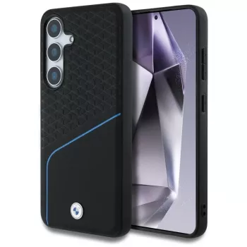 BMW Leather Textured and Smooth MagSafe -kotelo Samsung Galaxy S25:lle, musta