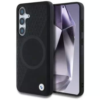 BMW Leather Half Texture MagSafe -kotelo Samsung Galaxy S25:lle, musta