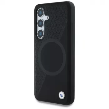 BMW Leather Half Texture MagSafe -kotelo Samsung Galaxy S25:lle, musta