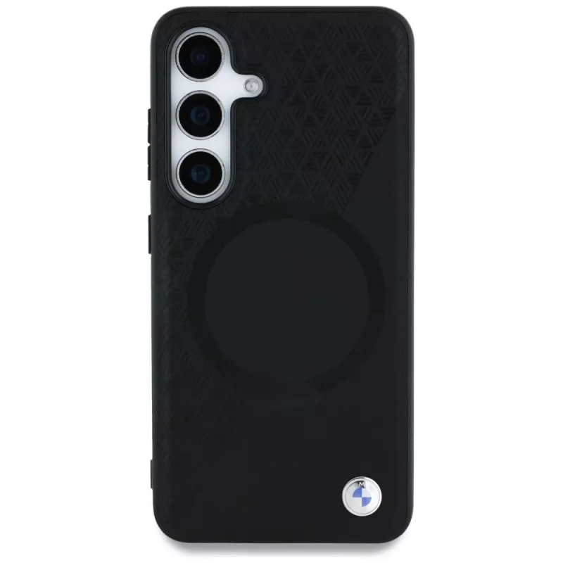 BMW Leather Half Texture MagSafe -kotelo Samsung Galaxy S25:lle, musta