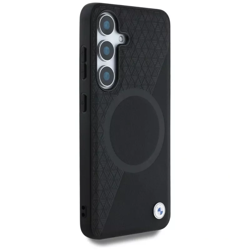 BMW Leather Half Texture MagSafe -kotelo Samsung Galaxy S25:lle, musta