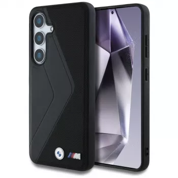 BMW Leather Oversized Stripes MagSafe -kotelo Samsung Galaxy S25:lle, musta