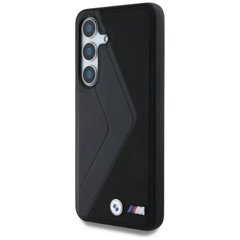 BMW Leather Oversized Stripes MagSafe -kotelo Samsung Galaxy S25:lle, musta
