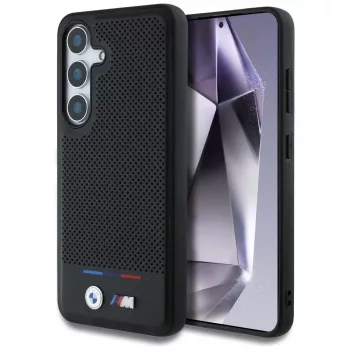 BMW Leather Tricolor Stripes MagSafe -kotelo Samsung Galaxy S25:lle, musta