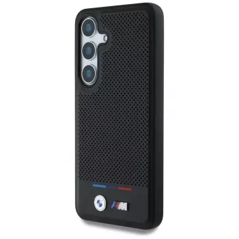 BMW Leather Tricolor Stripes MagSafe -kotelo Samsung Galaxy S25:lle, musta