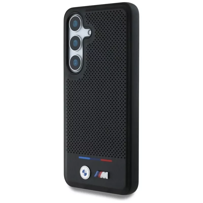 BMW Leather Tricolor Stripes MagSafe -kotelo Samsung Galaxy S25:lle, musta