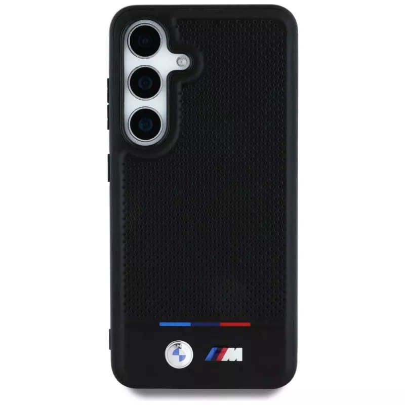 BMW Leather Tricolor Stripes MagSafe -kotelo Samsung Galaxy S25:lle, musta