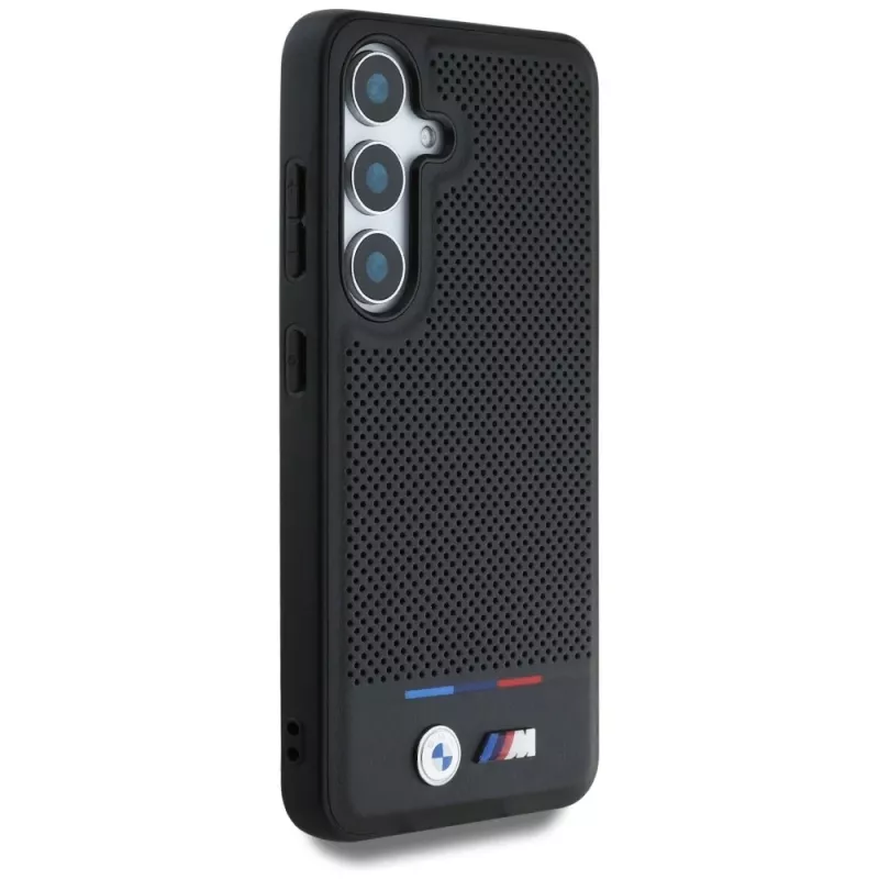 BMW Leather Tricolor Stripes MagSafe -kotelo Samsung Galaxy S25:lle, musta