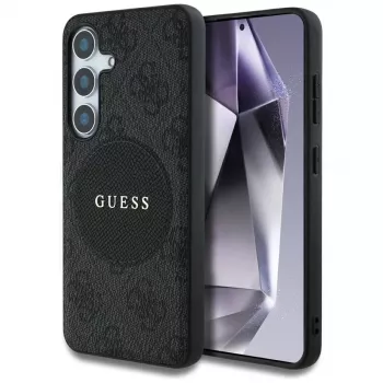 Guess 4G Round Patch Classic Logo MagSafe -kotelo Samsung Galaxy S25+:lle (musta)