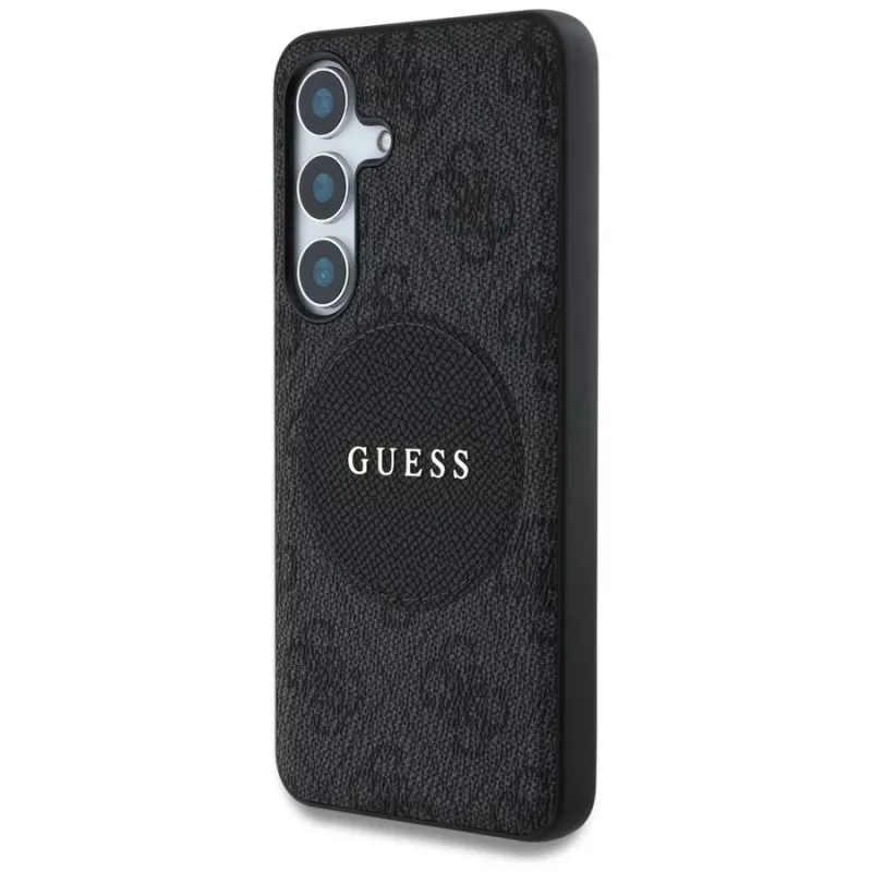 Guess 4G Round Patch Classic Logo MagSafe -kotelo Samsung Galaxy S25+:lle (musta)
