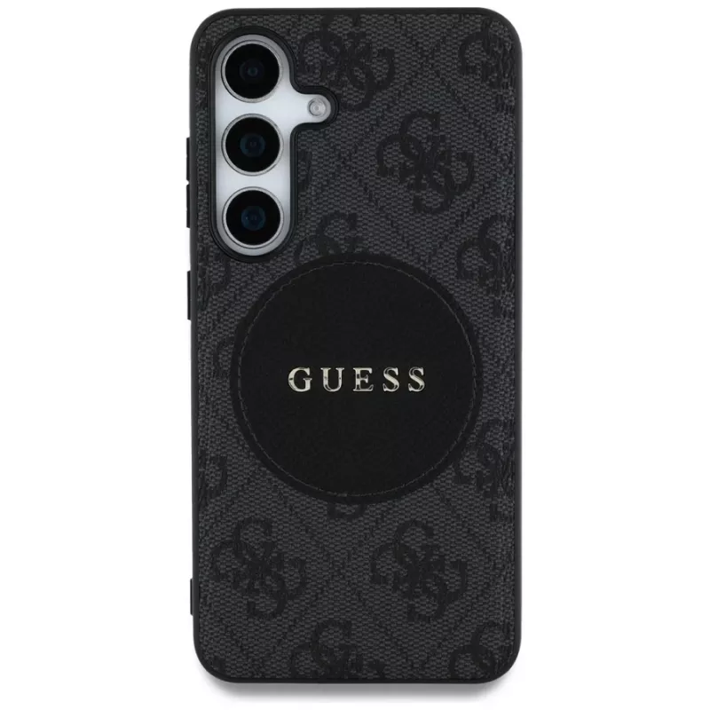 Guess 4G Round Patch Classic Logo MagSafe -kotelo Samsung Galaxy S25+:lle (musta)