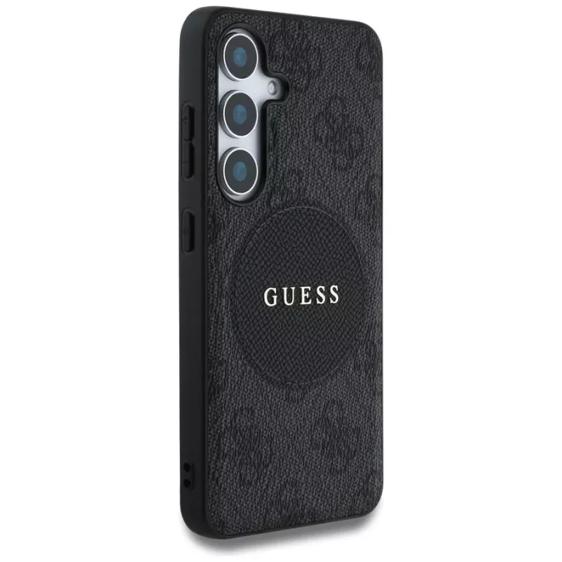 Guess 4G Round Patch Classic Logo MagSafe -kotelo Samsung Galaxy S25+:lle (musta)