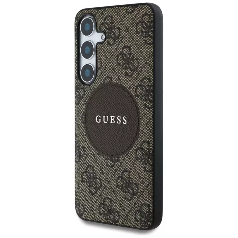 Guess 4G Round Patch Classic Logo MagSafe -kotelo Samsung Galaxy S25+:lle (ruskea)