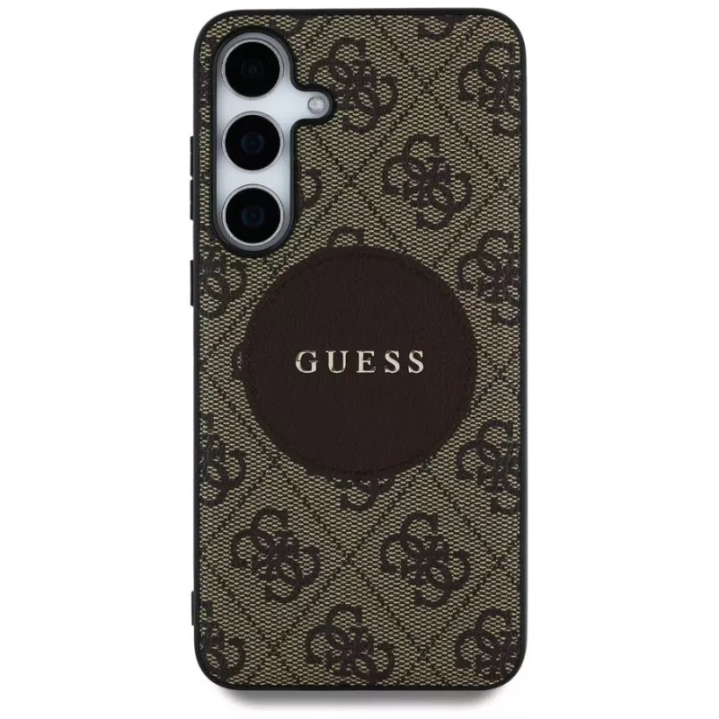 Guess 4G Round Patch Classic Logo MagSafe -kotelo Samsung Galaxy S25+:lle (ruskea)