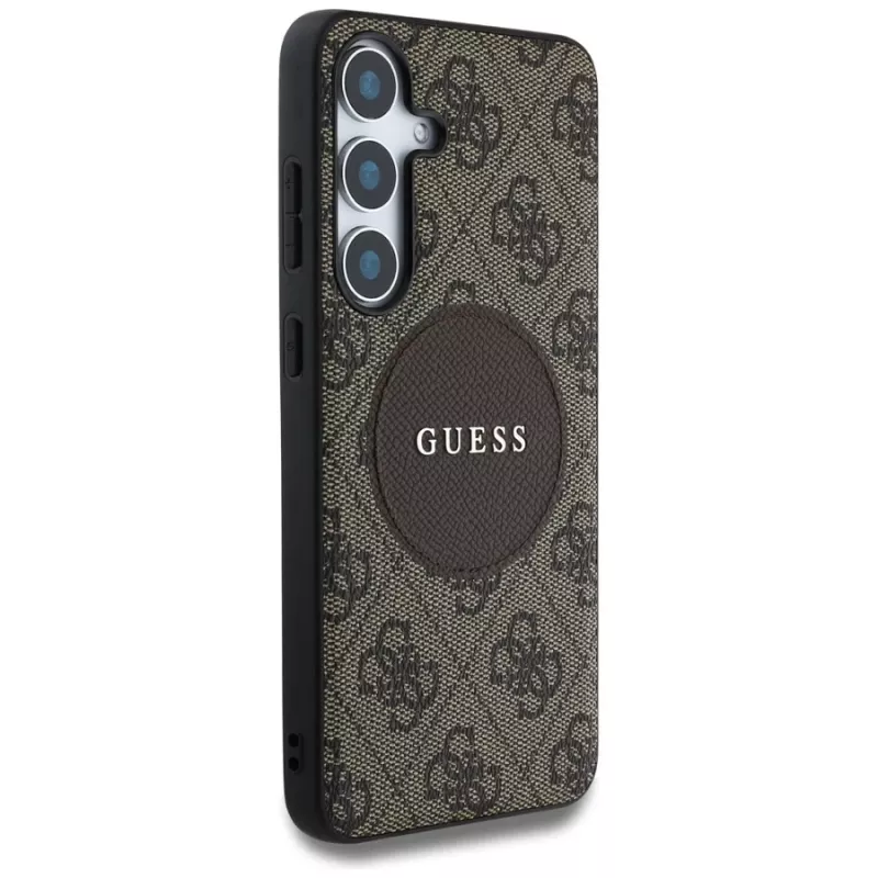 Guess 4G Round Patch Classic Logo MagSafe -kotelo Samsung Galaxy S25+:lle (ruskea)
